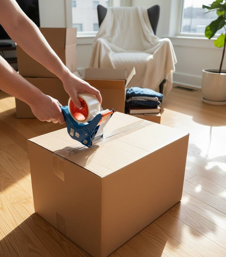 Sealing a moving box with packing tape