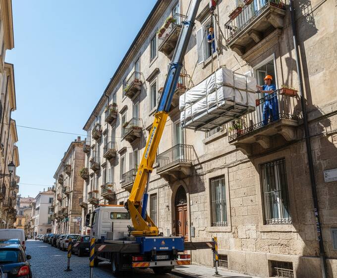 External furniture lift raising items to a balcony